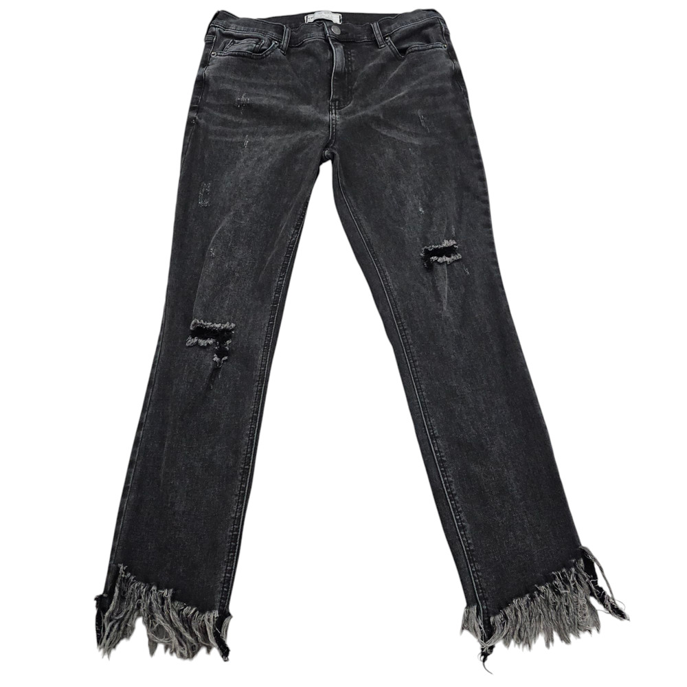 Free People Jeans Womems Size 29 Black Frayed Skinny Stretch Style Great Heights